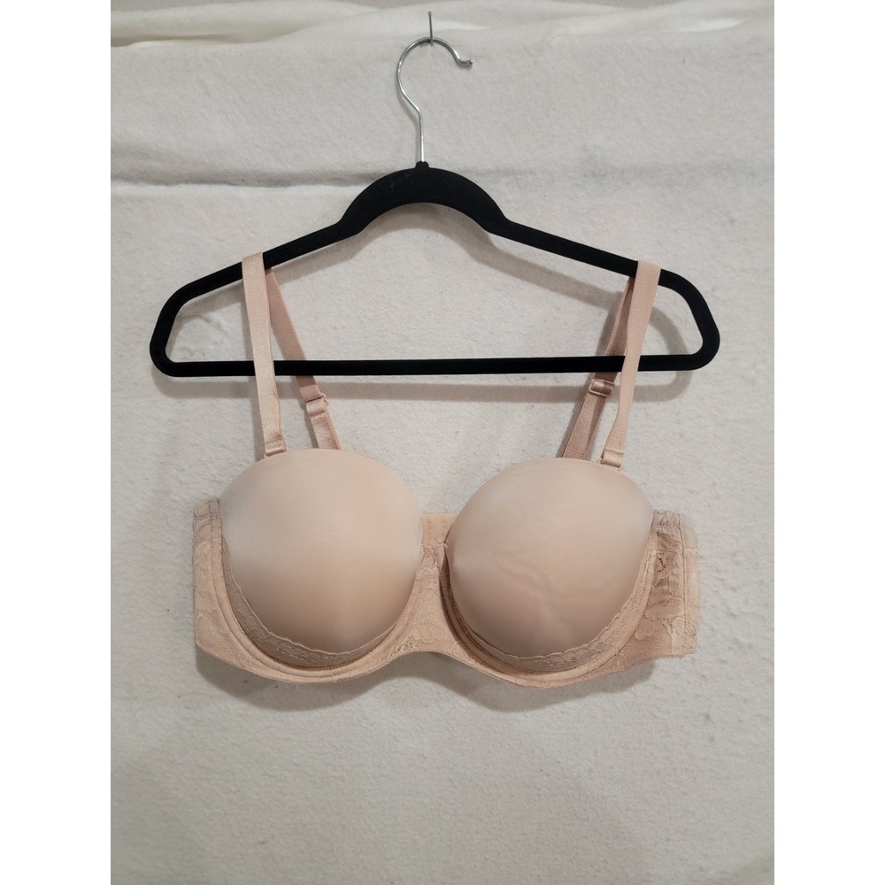 Torrid Curve Beige Lace Push-Up‎ Strapless Bra 42DD Underwire Convertible Nude